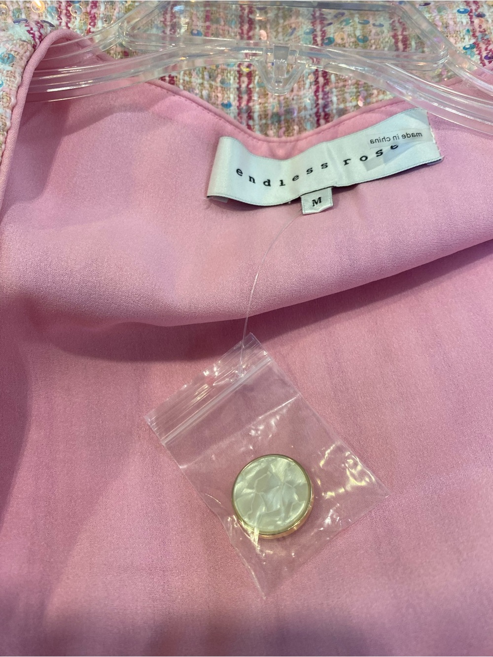 Endless Rose Pink Tweed Button-Front Mini Dress-M NWOT - Picture 4 of 5